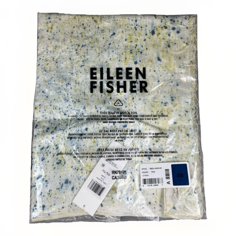 Eileen Fisher Silk Scarf "Teal" - Splatter Print Handloomed Natural Dyed - NWT